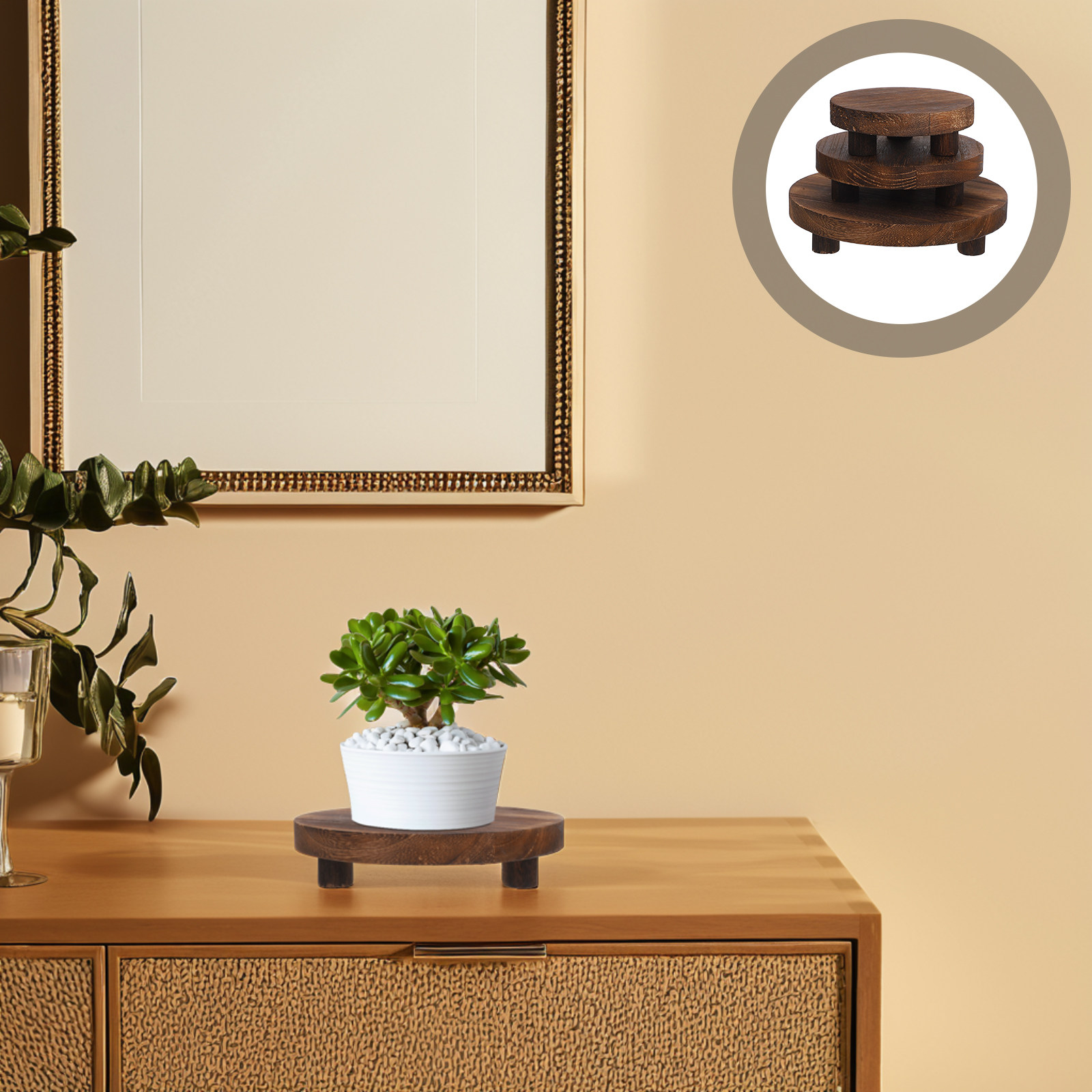 3Pcs Wooden Plant Stand Set Na - Display Risers Set recension och pris